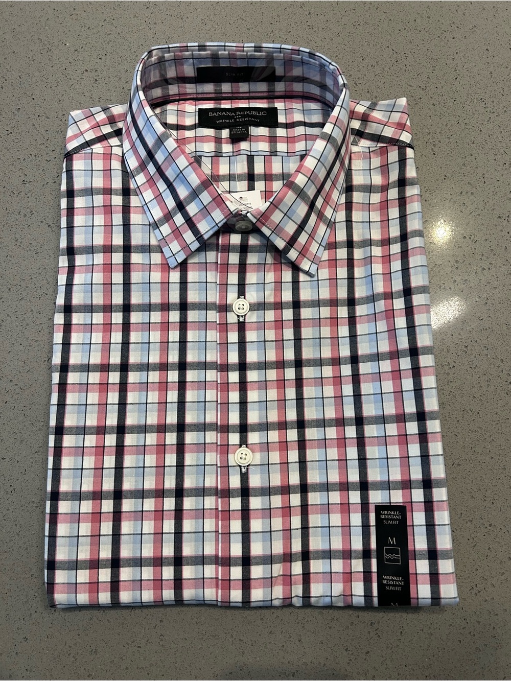 Banana Republic Slim Fit Men's Pink and Blue Plaid Dress Shirt